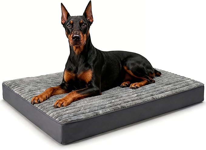 Dog Bed Extra Large Sized Dogs, Orthopedic Flannel XXL Dog Bed with Removable Washable Cover, Waterproof Indestructible Big Dogs Beds with Anti-Slip Bottom, Egg Crate Memory Foam Pad, 47"x29"x4", Grey