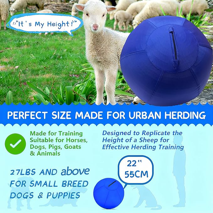 Herding Ball For Dogs 22" Bite Resistant Dog Herding Ball, Agility Training Equipment, Herding For Herding Balls For Australian Shepherd, Improved Bite Resistant, Reinforced Sewing Collie Balls,Blue