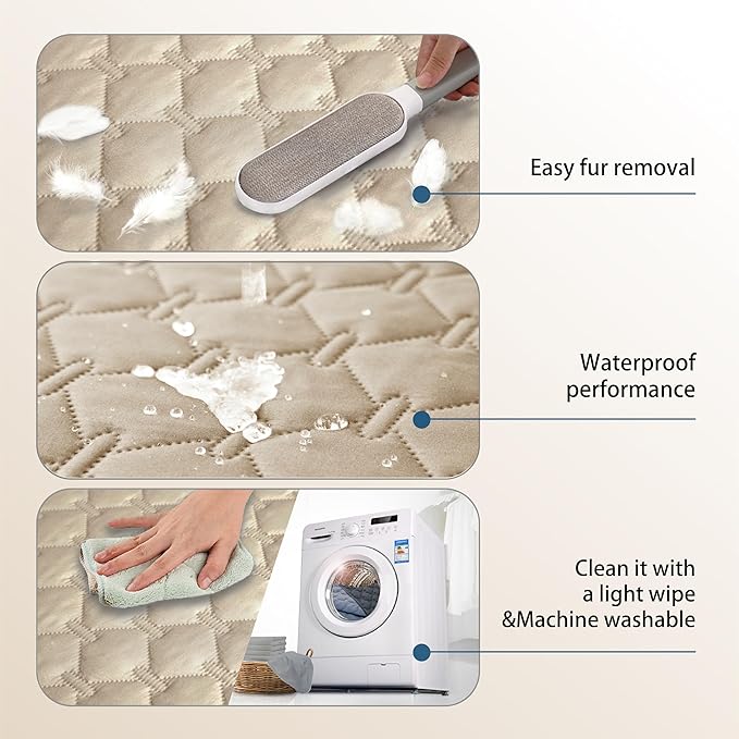 gogobunny 3X Stronger Waterproof Pet Blanket, Scratch Proof Furniture Protector for Dogs Cats, Reversible Cover 40x50 Inch, Dark Beige