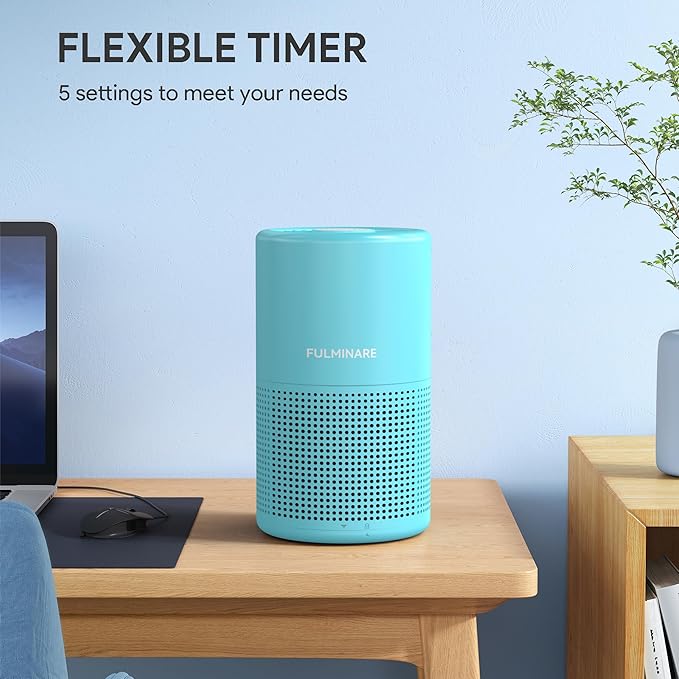 FULMINARE Air Purifiers for Home Bedroom H13 HEPA Air Purifier, 3 Speeds, Timer, 24dB, Small Mini Air Purifier with Night Light, Ocean Blue