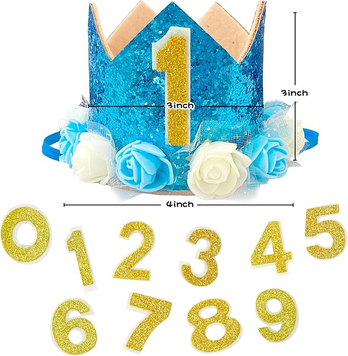 Pet Crown Hat Dog Birthday Reusable Birthday Party Crown for Boy Cat Doggie Headband Hats with 0-9 Figures Charms Pet Gift Grooming Accessories with Glue Dots Pack of 1(Blue)