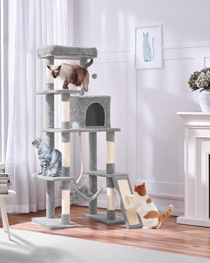 Yaheetech Cat Tree Cat Tower, 63in Multi-Level Kitten Tree for Indoor Kitty, Pet Condo Furniture with Scratching Posts, Large Top Perch, Hammock, Tall Climbing Stand for Kitty Play