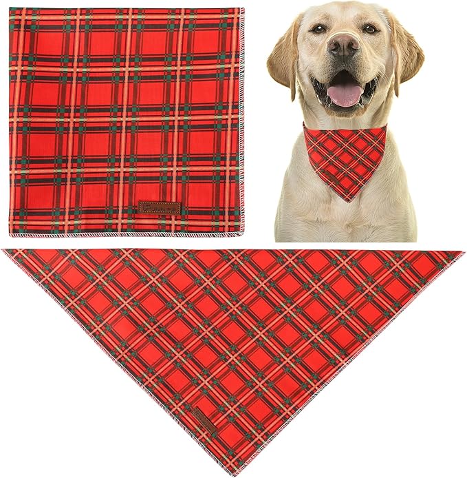Christmas Dog Bandana, Christmas Red Plaid Man Triangle Bid Scarf for Girl Boy Dog, Cotton Pet Kerchief, Adjustable Winter Puppy Bandana for Small Medium Large Dogs Cats