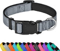Reflective Dog Collar, Adjustable Soft Neoprene Padded Nylon Pet Collars with Buckle for Large Dogs, Gray,L