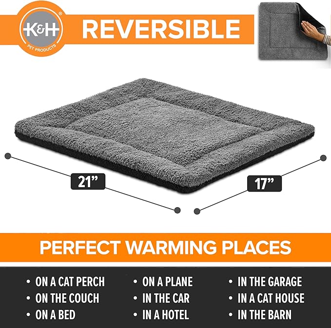 K&H Pet Products Self-Warming Cat Bed Pad,Self Heating Pad for Outdoor Cat Houses,Warming Mat for Indoor Pet Beds&Furniture,Reversible Blanket,Machine Washable-Small 21 X 17in Gray/Black,(Pack of 6)