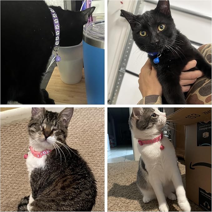 Pink Cat Collars with Bells, [2 Pack] Break Away Cat Collar with Bells, Reflective Kitten Collar Breakaway for Boy Pet Cats Kitty