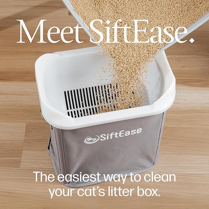 Cat Litter Sifter - SiftEase Sifting Litter Box Cleaner, Large Litter Box Sifter with Bin for Fast & Easy Scoop Free Cleaning and Longer Lasting Litter (2 Pack Dark Grey)