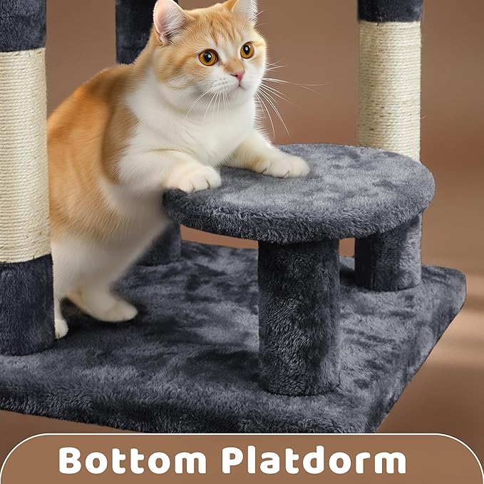 Yaheetech 46in Cat Tree Tower | Multi-Level Indoor Activity Center with Spacious Condos, Scratching Posts, Large Top Plush Perch | Sturdy, Easy to Assemble | for Kittens, Adult & Senior Cats