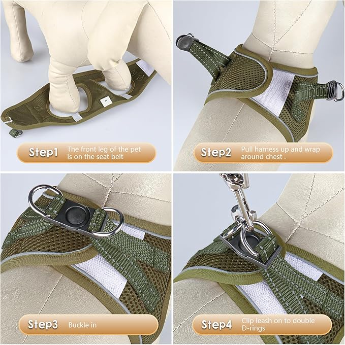 YIMEIS Dog Harness and Leash Set, No Pull Soft Mesh Pet Harness, Reflective Adjustable Puppy Vest for Small Medium Large Dogs, Cats (Army Green, X-Small (Pack of 1)