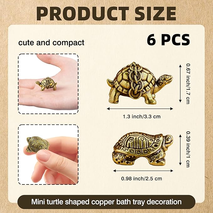 6 Pcs Copper Bath Disks Ornaments Mini Turtle Shape, Retro Copper Birdbath Purification Cleaner, Fit for Outdoor Birdbaths, Bowls