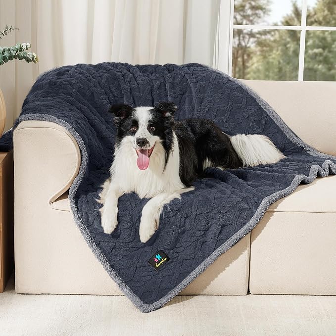 Luciphia Waterproof Pet Blanket, Liquid Pee Proof Dog Blankets for Sofa Bed Couch, Reversible Sherpa Fleece Furniture Protector Cover for Small Medium Large Dogs Cats,Dark Grey Large（65" x 57"）