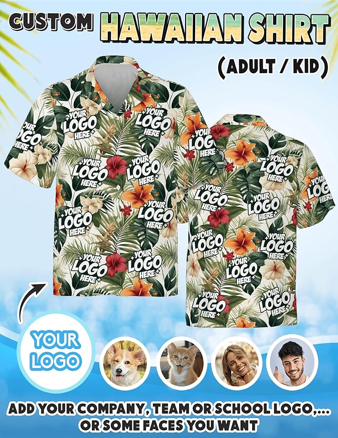 Custom Hawaiian Shirt with Face Photo Picture for Men Women Kids Youth Adult, Tropical Personalized Hawaiian Shirts Gift
