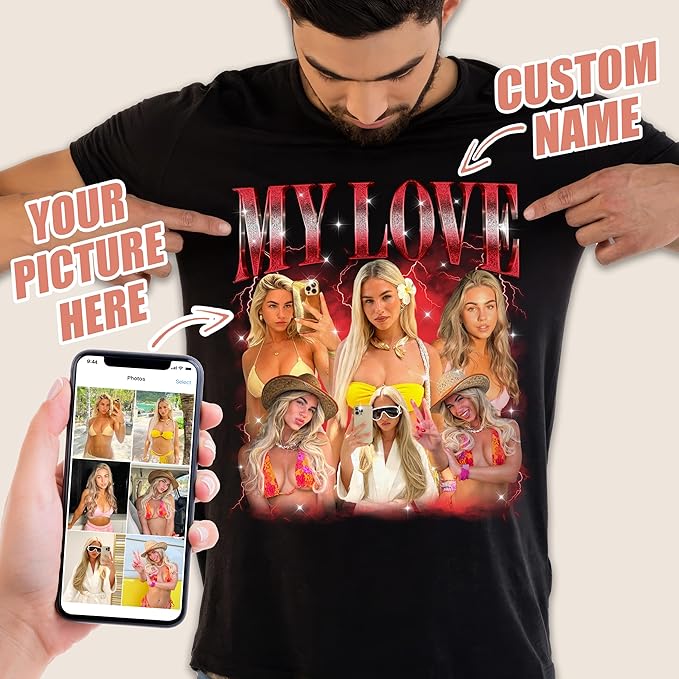 H-DEWALL Custom T Shirts Mineral Wash Tshirt Bootleg Rap Tee Customized Gifts for Boyfriend Birthday Shirts Tops for Women