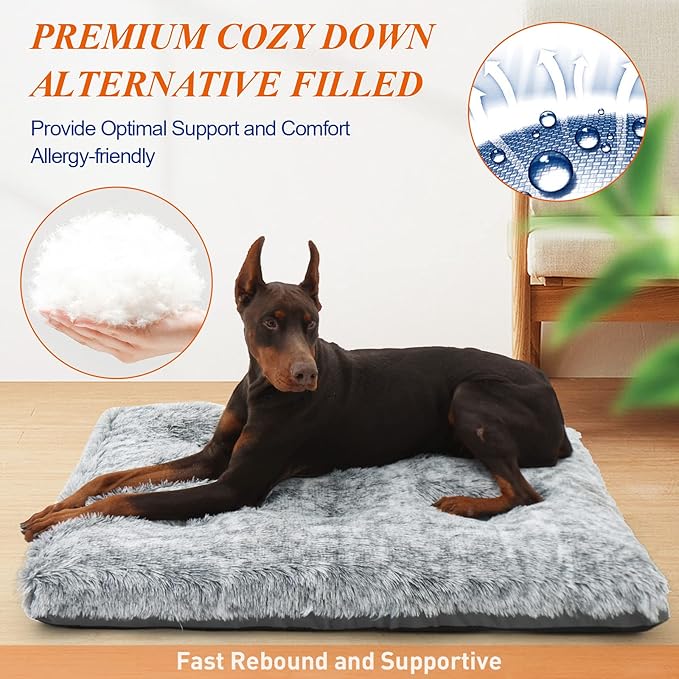 KISYYO Premium Washable Orthopedic Dog Bed – 41" Extra Large Crate Mat with Non-Slip Base, Plush Support for Pets Up to 90 lbs, Grey