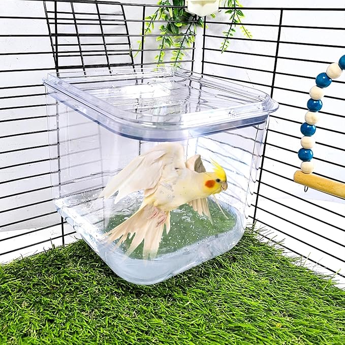 Bird Bath for Cage Bird Shower Bath Parrot Cage Feeder Cage Accessories with Parrot Water Dispenser for Budgie Parakeet Lovebird Cockatiel