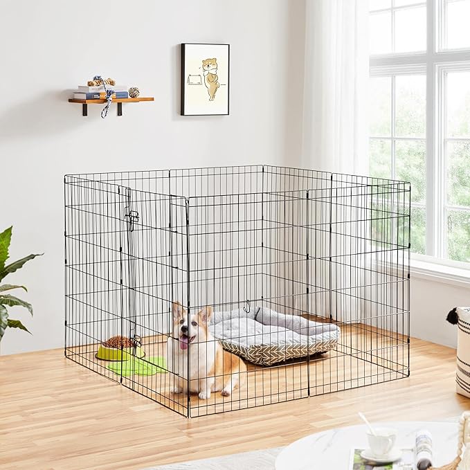 Yaheetech 34" High 8 Panel Foldable Metal Dog Exercise Pen Pet Playpen Dog Fence Outdoor & Indoor Use for Small Animals with Door Black
