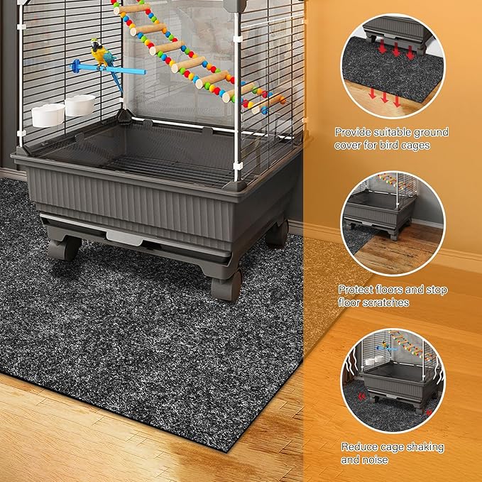 48 x 48 Inch Large Felt Bird Cage Mat, 3mm Thick Absorbent Felt Surface with Non-Slip Backing, Durable Under Pet Cage Mat for Bird Cages Tear-Resistant & Water-Absorbing Pad