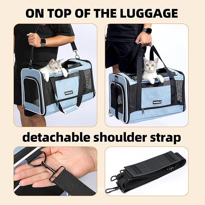 Cat Carrier Soft-Sided Travel Bag for Medium to Large Cats Over 15lbs, Small Dog Carrier Crate Top Entry Breathable Mesh Puppy 12 Pounds, Pet Rabbit Carrying Cage Kennel Collapsible Blue