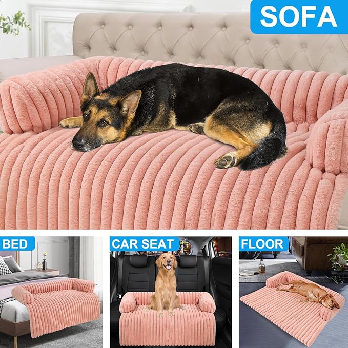 Wn's Day Luxurious Dog Couch Bed, Washable Calming Dog Couch Cover, Removable Couch Protector for Dogs, Waterproof Sofa Bed, Pet Bed Mats for Couch, Pet Couch Covers for Sofa(Pink, XL)