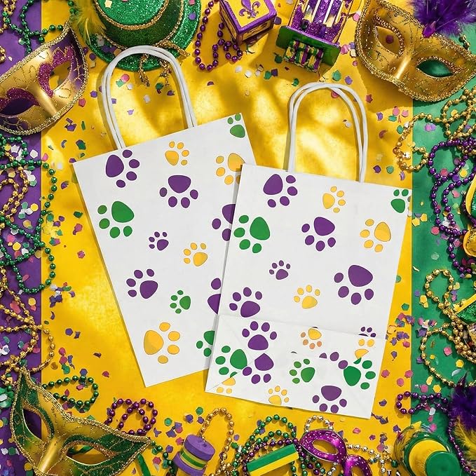 Blulu 20 Pcs Puppy Dog Paw Gift Bags with Paper Twist Handles, Dog Gift Paper Paw Treat Goodie Bags for Pet Treat Party Favor, 6.3 x 3.1 x 8.6 Inch