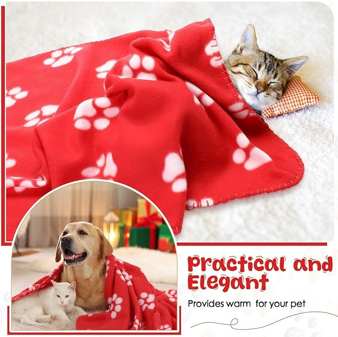 Tatuo 10 Pieces Pet Blankets with Paw Print Dog Cat Fleece Blankets Soft Warm Sleep Mat Pad Bed Cover for Kitten Puppy and Other Small Animals, 24 x 28 Inch(Passionate Color)