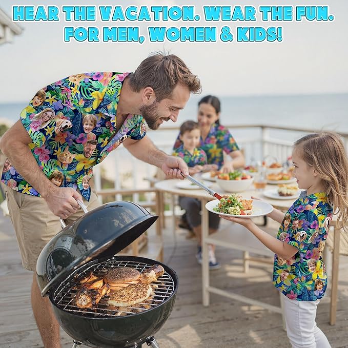 Custom Hawaiian Shirt with Face Photo Picture for Men Women Kids Youth Adult, Tropical Personalized Hawaiian Shirts Gift