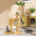 52in Multi-Level Cat Tower with Sisal Scratching Posts, Hidden Cave & Perch Platform, Large Cat Condo for 1-3 Cats, Eco-Friendly Pet Furniture with Realistic Leaves, Beige