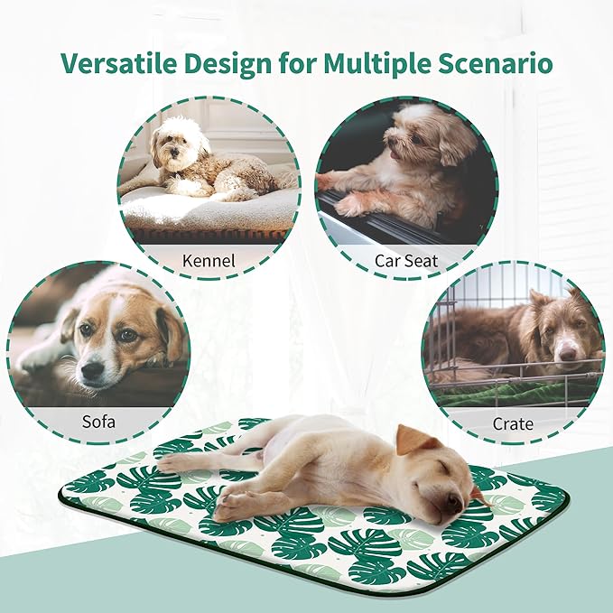 NWK Pack of 4 Pet Cooling Mat - Ice Silk Cooling Mat for Dogs & Cats Portable & Washable Pet Cooling Blanket, Car Seats, Beds for Summer (4pcs, Green Leaf, 27’’ X 20’’ X 0.3)