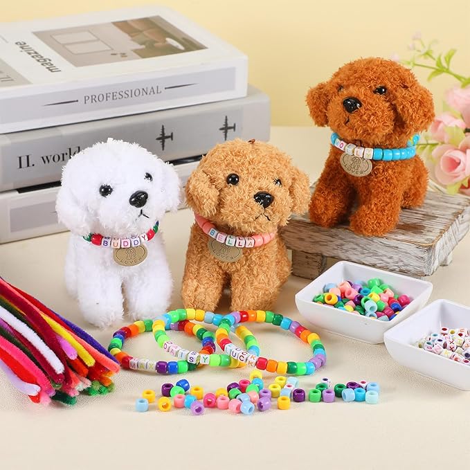 1040 Pcs Adopt a Puppy Pet Party Favors Puppy Adoption Party Supplies Make Your Own Dog Collar Necklace Kit with Beads for Pet Birthday DIY Craft(Without Dog) (Candy Color)