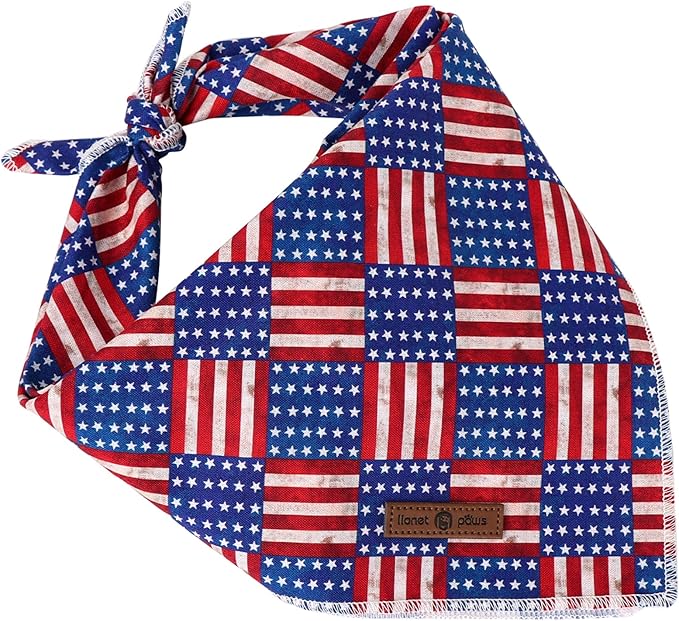 lionet paws Patriotic 4th of July Dog Bandana American Flag for Small Medium Large Dogs, Cat Dog Kerchief Triangle Bibs Scarf for Male Female