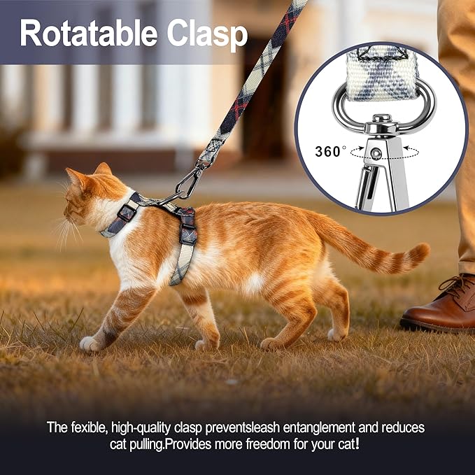 Cat Harness and Leash Set, 3-in-1 Escape Proof Adjustable, Comfortable Soft Lightweight, Safe, Easy to Wear, Walking Travel Kitten Harness for Small Medium Large Cats (Army Green)