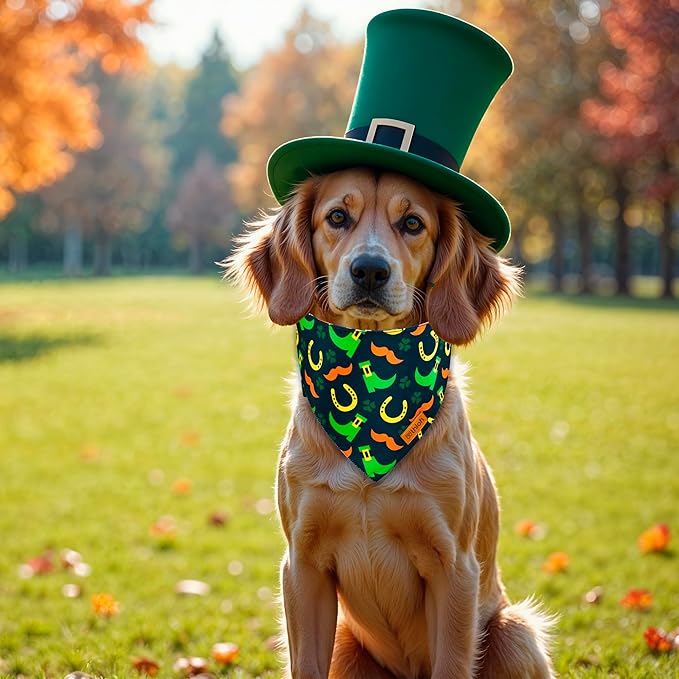St. Patrick's Day Dog Bandanas with Snap Button, 2 Pack Reversible Shamrock Dog Scarf for Boy & Girl, Premium Durable Fabric, Gift for Dogs, Holiday Bandana for Small Dogs (Small)