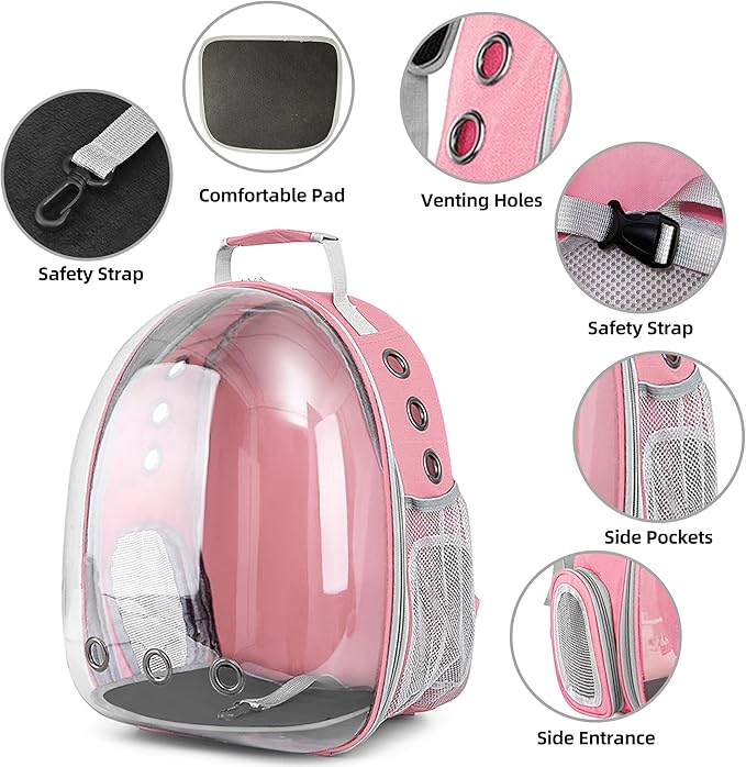 Pet Backpack Carrier,Bubble Backpack Cat Carrier,Pets and Small Dogs,Space Capsule Pet Carrier for Traveling, Walking, Hiking and Outdoor Activities (Pink)