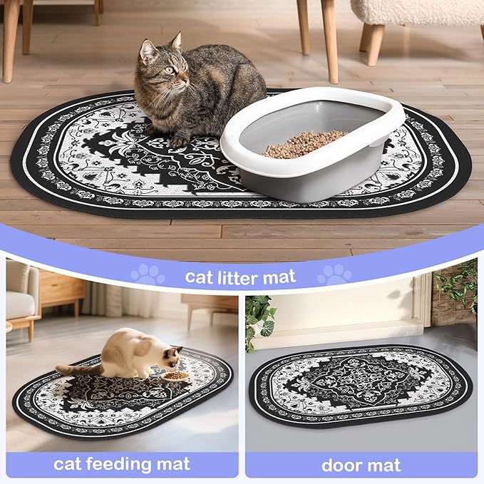 Bienbee Cat Litter Mat, 33" x 22" Large Size Litter Box Mat Rug with Non-Slip Bottom,Urine and Water Proof, Easy to Clean Cat Supplies Essentials for Indoor Kitty Kitten Floor, Black L