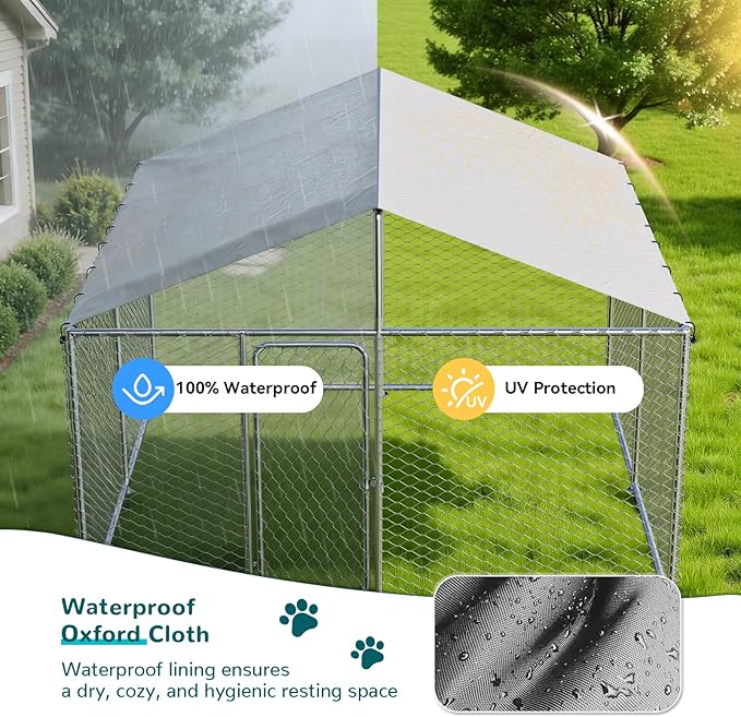 20'x10' Large Outdoor Dog Kennel Outside– Heavy-Duty Dog Enclosure with Wire Mesh Fence, Lock & Waterproof Cover for Large Dogs (240x120IN)