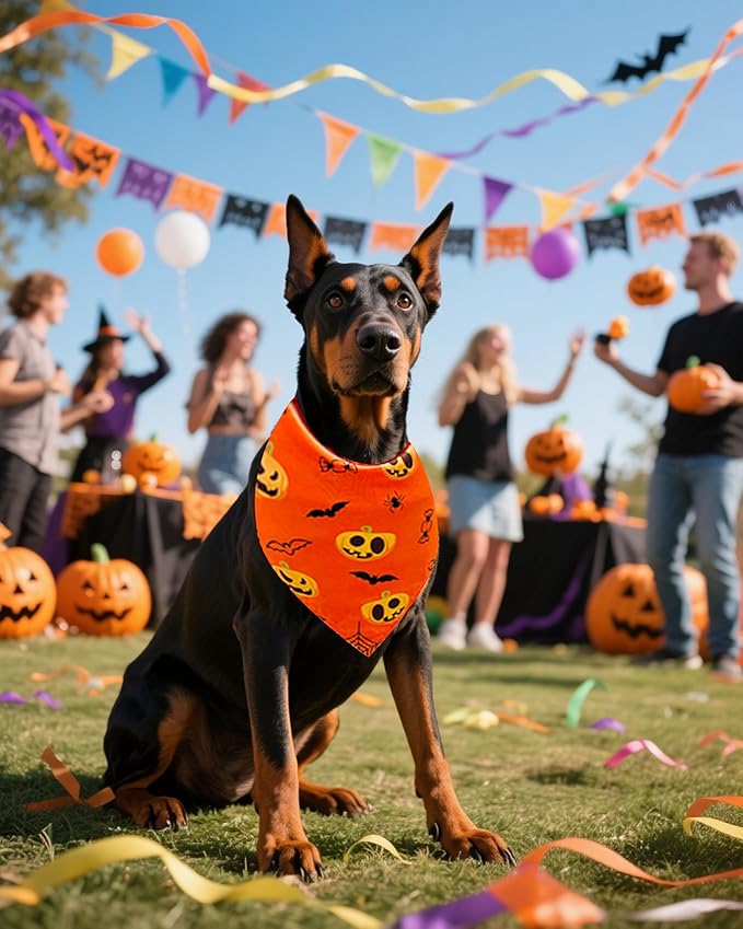 PET SHOW 50 Pack Halloween Big Dog Bandanas Bulk XL Washable Triangle Bibs for Medium Large Dogs Girl Boy Ghost Pumpkin Kerchief Set Pet Scarves Holiday Grooming Accessories