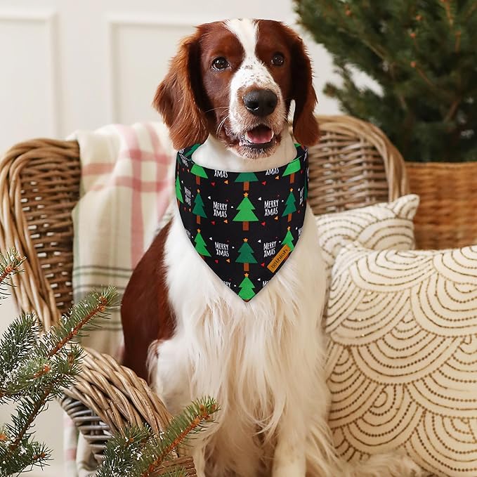 Christmas Dog Bandanas with Snap Button - 2 Pack Reversible Santa Claus Dog Scarf for Boy & Girl, Dog, Christmas Tree Holiday Bandana for Large and Extra Large Dogs (X-Large)