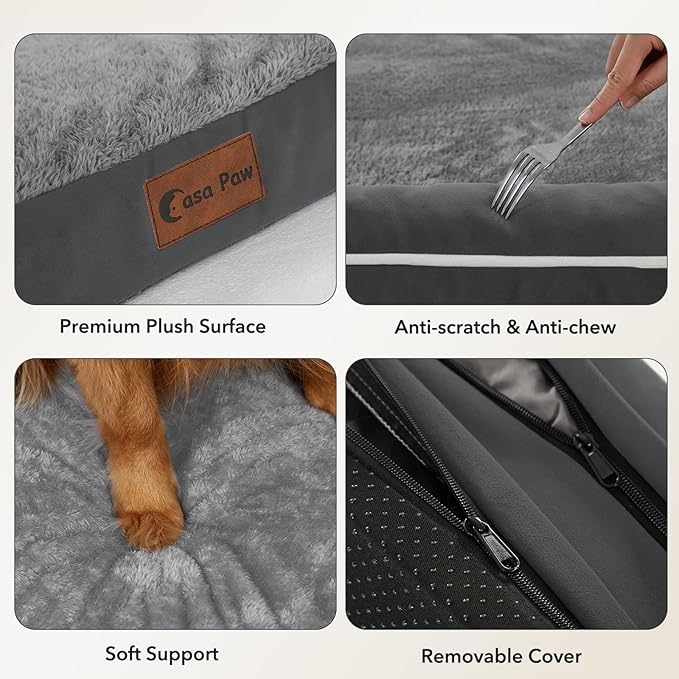 Orthopedic Dog Beds for Extra Large Dogs, Waterproof Egg Crate Foam XL Dog Bed with Sides 41x27Inch, Washable Big Dogs Couch Beds with Removable Cover and Nonskid Bottom, Dark Grey