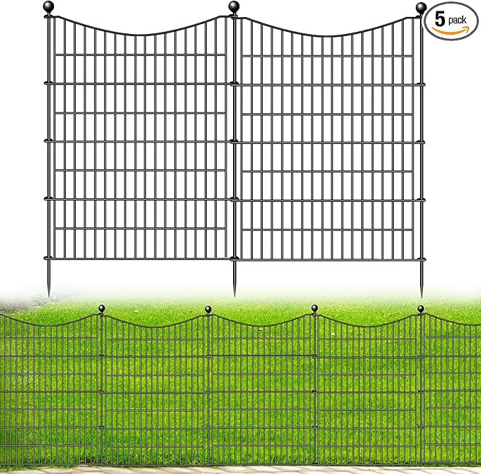 5 Panels No Dig Dog Fence Outdoor for Yard, 40 in(H) X 12 ft(L) Decorative Tall Garden Fence Animal Barrier, Rustproof Metal Wire Garden Edging and Borders, Temporary Fencing Stakes