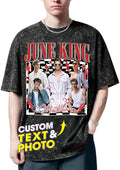 H-DEWALL Custom T Shirts Mineral Wash Tshirt Bootleg Rap Tee Customized Gifts for Boyfriend Birthday Shirts Tops for Women