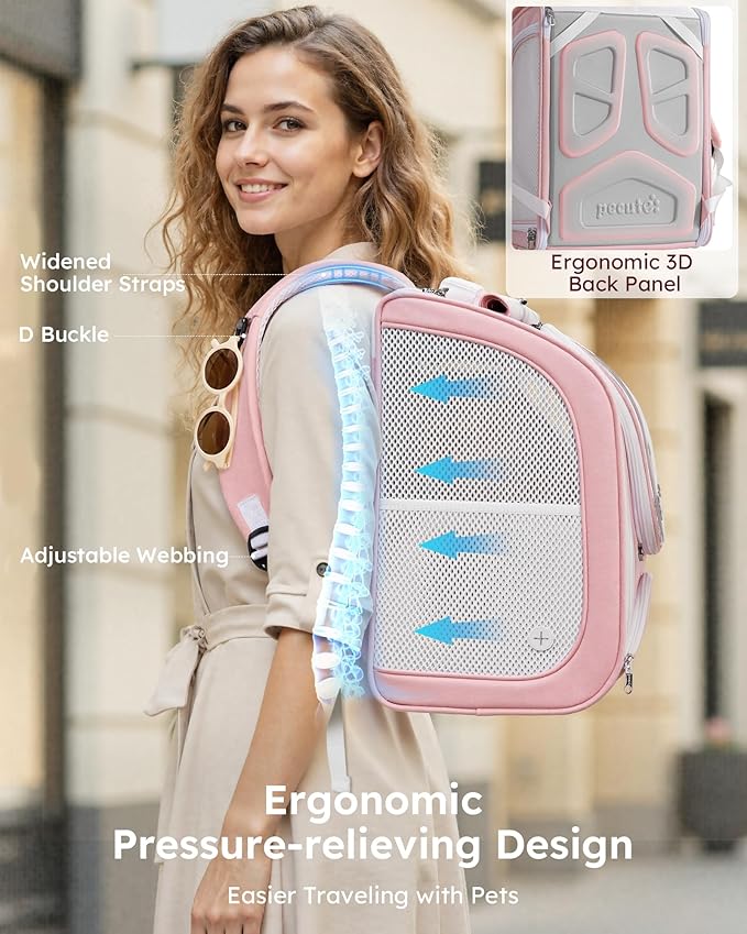 Pecute Cat Backpack Carrier, Large Space Cat Bubble Backpack, Breathable Cat Carrier, Shaded Dog Backpack Carrier, Ergonomic 3D Design for Travel, Hiking, Walk, Suitable for Shopping, Car, Vet, Pink