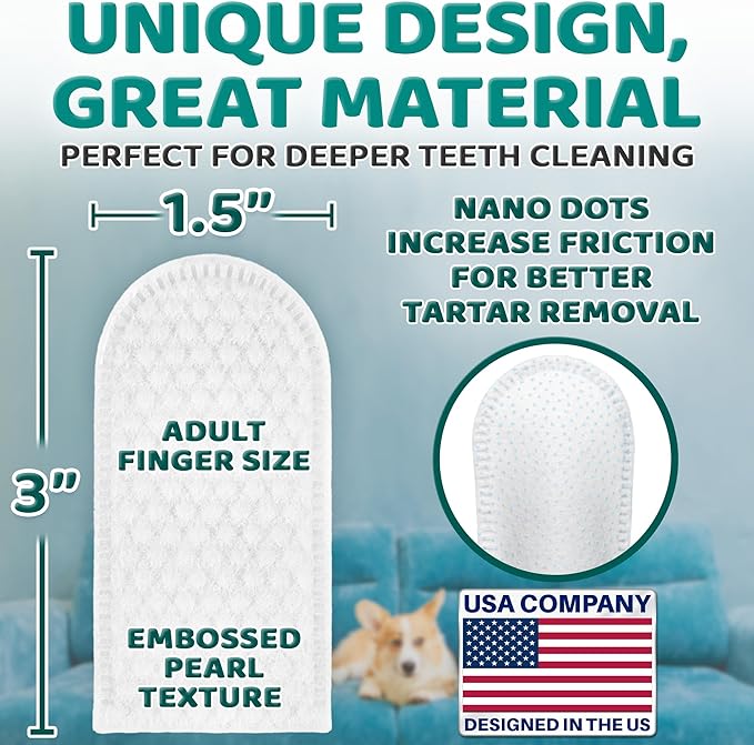 Premium Teeth Cleaning Wipes for Dogs & Cats - 100 Pcs - Pet Dental Care Finger Pads for Fresh Breath & Oral Hygiene - Embossed Pattern & Nano Plastic-Dotting to Remove Plaque & Tartar