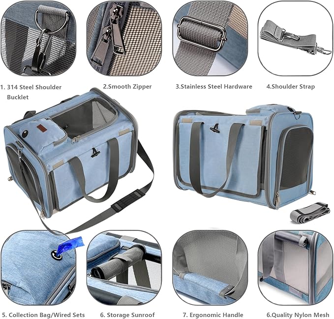 Soft Cats Carrier for Small Dogs Carriers Airline Approved Puppy Travel Bag Softsides Puppy Carry,Soft-Sided,Pets Small Animals Rabbits Bunny Outdoor (Blue2)