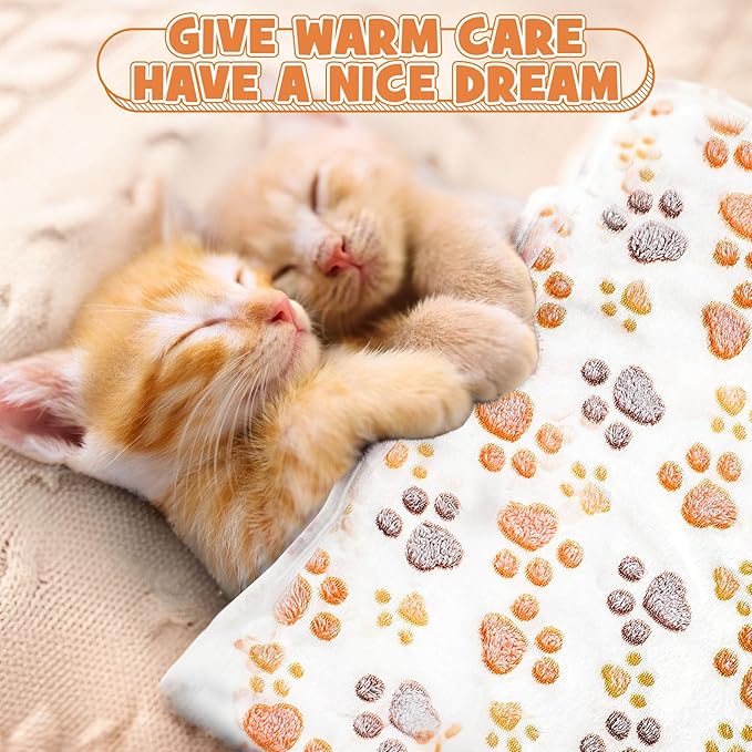 Tegeme 12 Pcs Pet Blankets Soft Fluffy Fleece Dog Cat Warm Paw Print Pattern Blankets Flannel Throw for Pets Dog Puppy Cat(30 x 20 Inch,White)