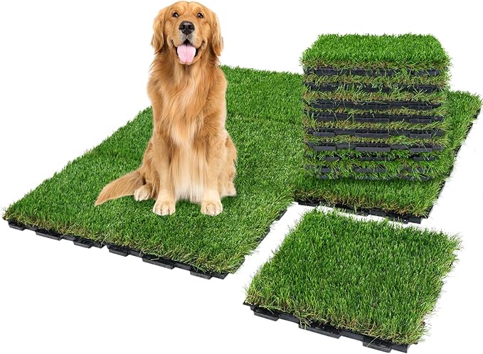 XLX TURF Interlocking Fake Grass Tiles for Dogs Potty - Pets Friendly Artificial Grass for Dog Kennel Outdoor Patio Balcony & Home Decor, 12"x12" 9 Pack