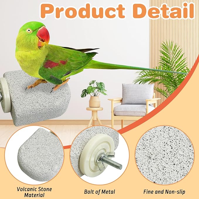 PINVNBY 8 PCS Bird Perch Bird Beak Grinding Stone Calcium Mineral Parrot Perch Foot Claws Trimmer Chew Toy Cage Accessories for Small Medium Budgie Cockatiel Conure Lovebird Finch