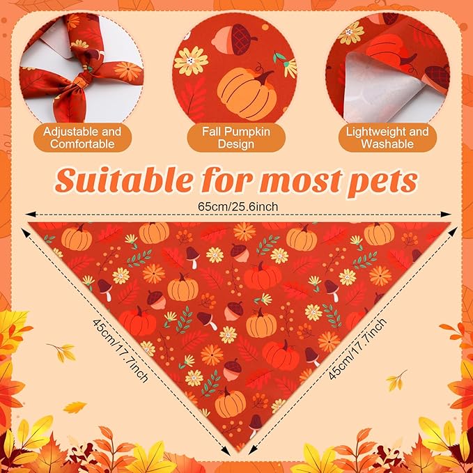 Chunful 100 Pieces Thanksgiving Dog Bandanas Bulk Fall Autumn Pet Bandanas with Pumpkin Patterns Triangle Scarf Bib Kerchief Set for Small Large Dog Costume Accessories (25.6 x 17.7 x 17.7)