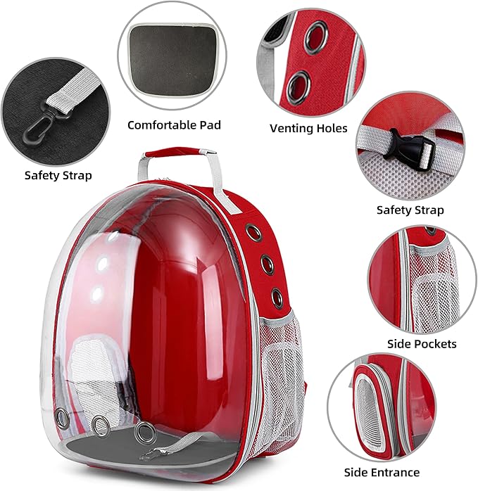 Pet Backpack Carrier,Bubble Backpack Cat Carrier,Pets and Small Dogs,Space Capsule Pet Carrier for Traveling, Walking, Hiking and Outdoor Activities (Red)