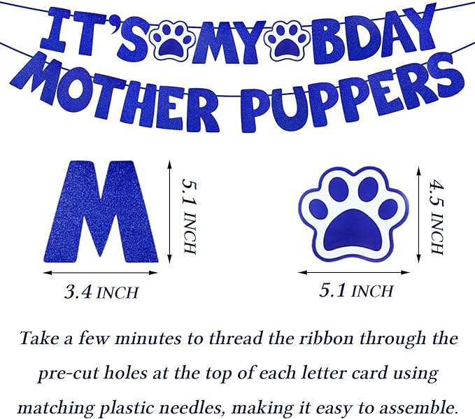 STMK Dog Birthday Decorations, Multi Sizes Dog Birthday Hat with Numbers Bandana Bow Tie It’s My Bday Mother Puppers Banner for Small Medium Dogs Pets (Blue, Small)
