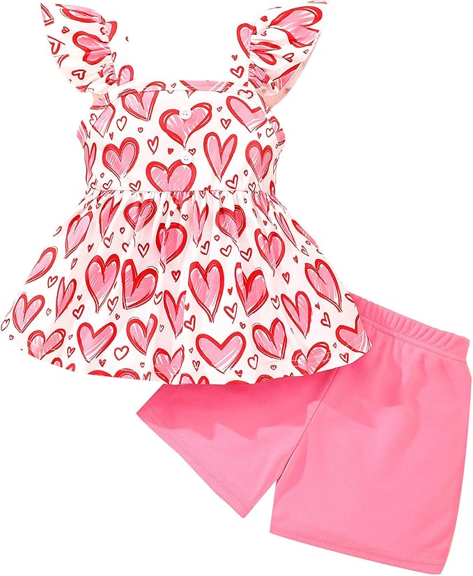 Toddler Baby Girls Summer Clothes Outfits Ruffled Sleeve Dinosaur Shirt Leopard Tops and Shorts Pants Sets 2PCS